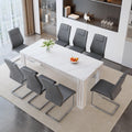 Roomfitters 71 White Marble Patterned Dining Table Set Dark Gray Pu Chairs Groove Design Mdf Kitchen Seating For 6 8