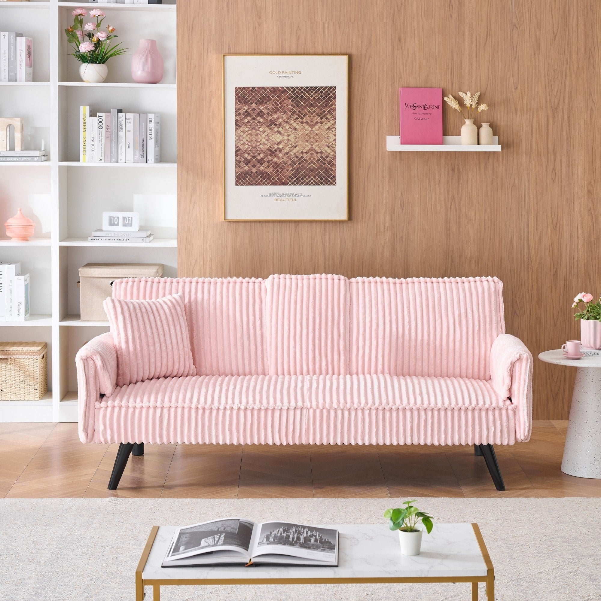 Roomfitters 72 Inch Corduroy Convertible Futon Sofa Bed Modern Sleeper Loveseat Couch With Drop Down Cup Holders