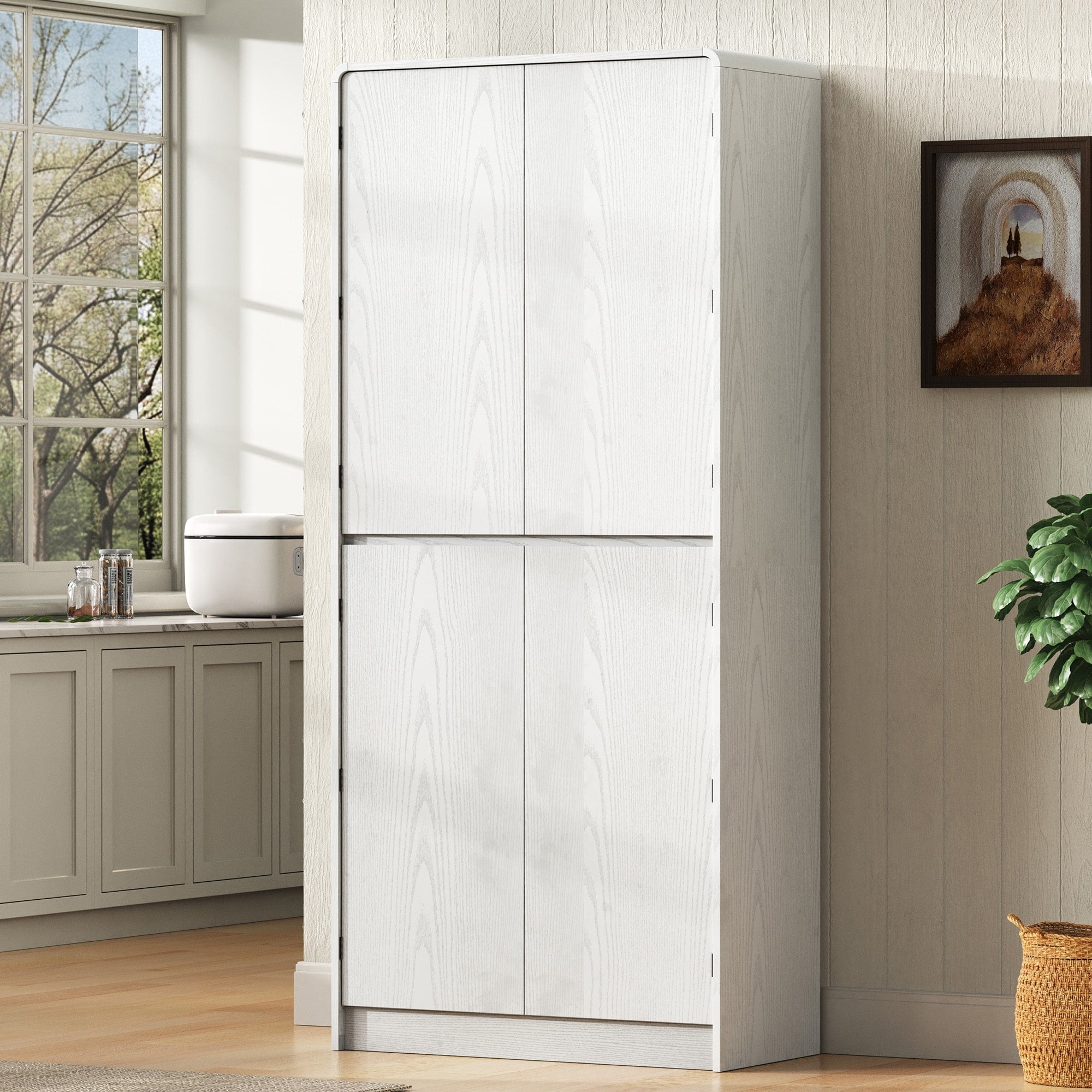 Roomfitters 72 Tall Farmhouse Kitchen Pantry Cabinet With Curved Profile 8 Door Shelves