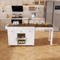 Roomfitters 74.8 Inch Kitchen Island With Extendable Dining Table Rolling Utility Cart And Storage Station White