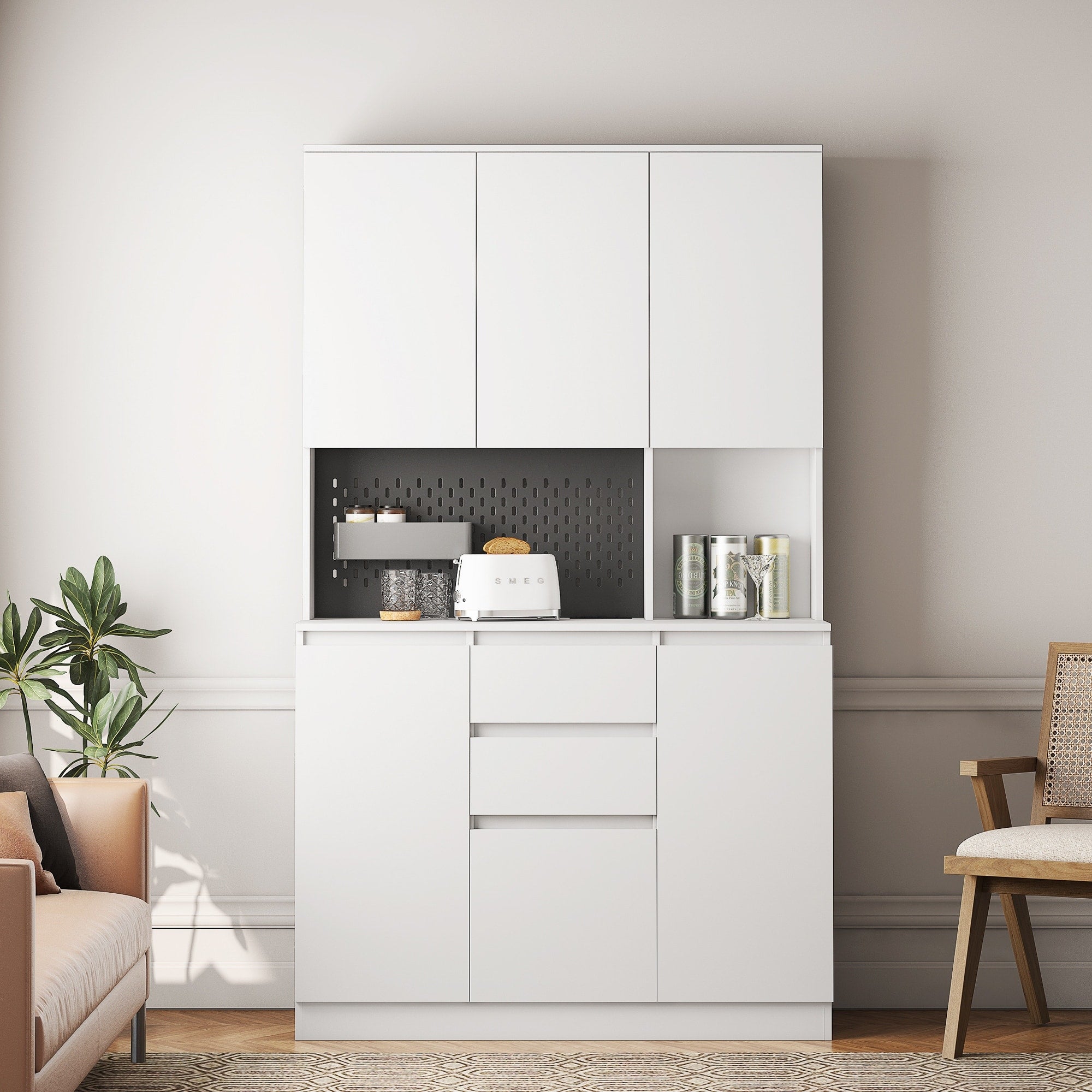 Roomfitters 74 Kitchen Pantry Cabinet With Charging Station Usb Ports Large Food Storage Cupboard Microwave Stand