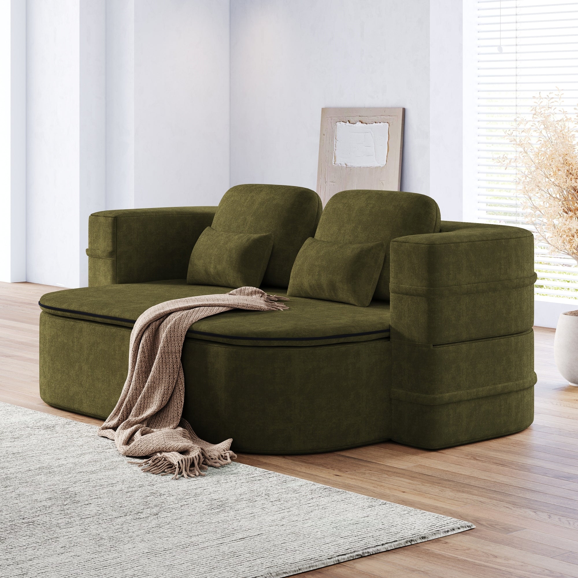 Roomfitters 75 2 In 1 Foldable Sleeper Sofa Bed Ribbed Corduroy Convertible Couch With 2 Pillows For Small Spaces