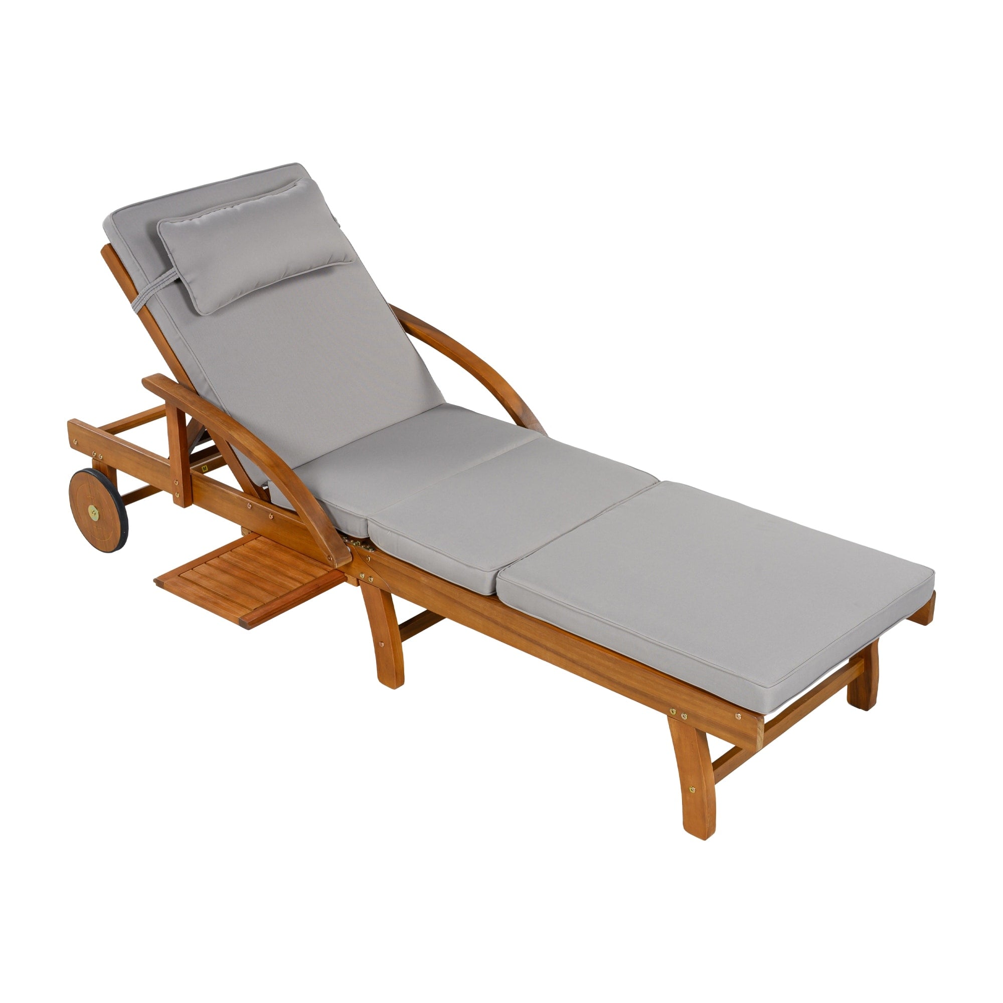 Roomfitters 77.5 Inch Adjustable Acacia Wood Outdoor Lounge Chairs Set Of 2 Reclining Chaise Loungers Cushions