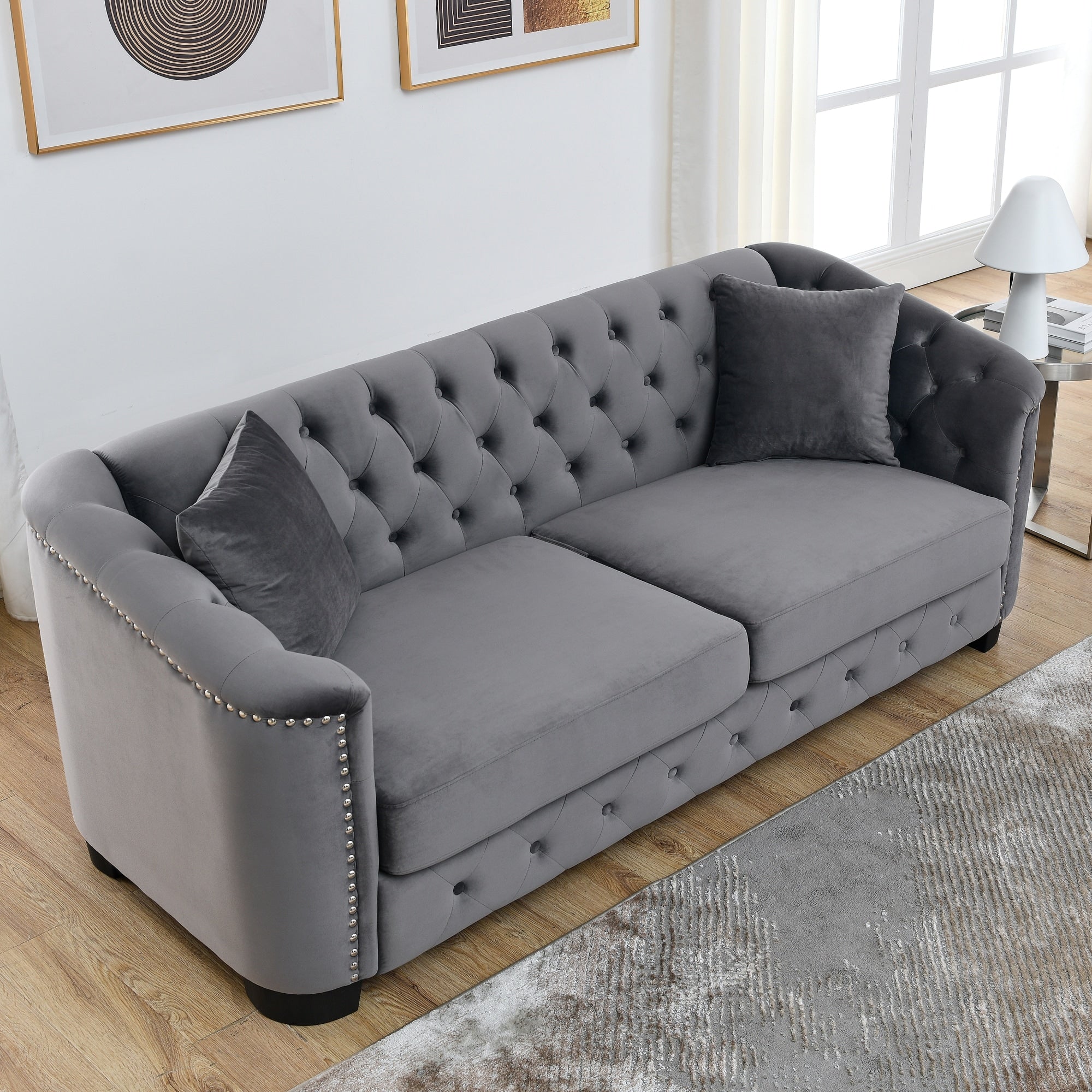 Roomfitters 77 Chesterfield Upholstered Sofa Elegant 3 Seater Couch With Nailhead Trim And Rolled Arms For Living Room