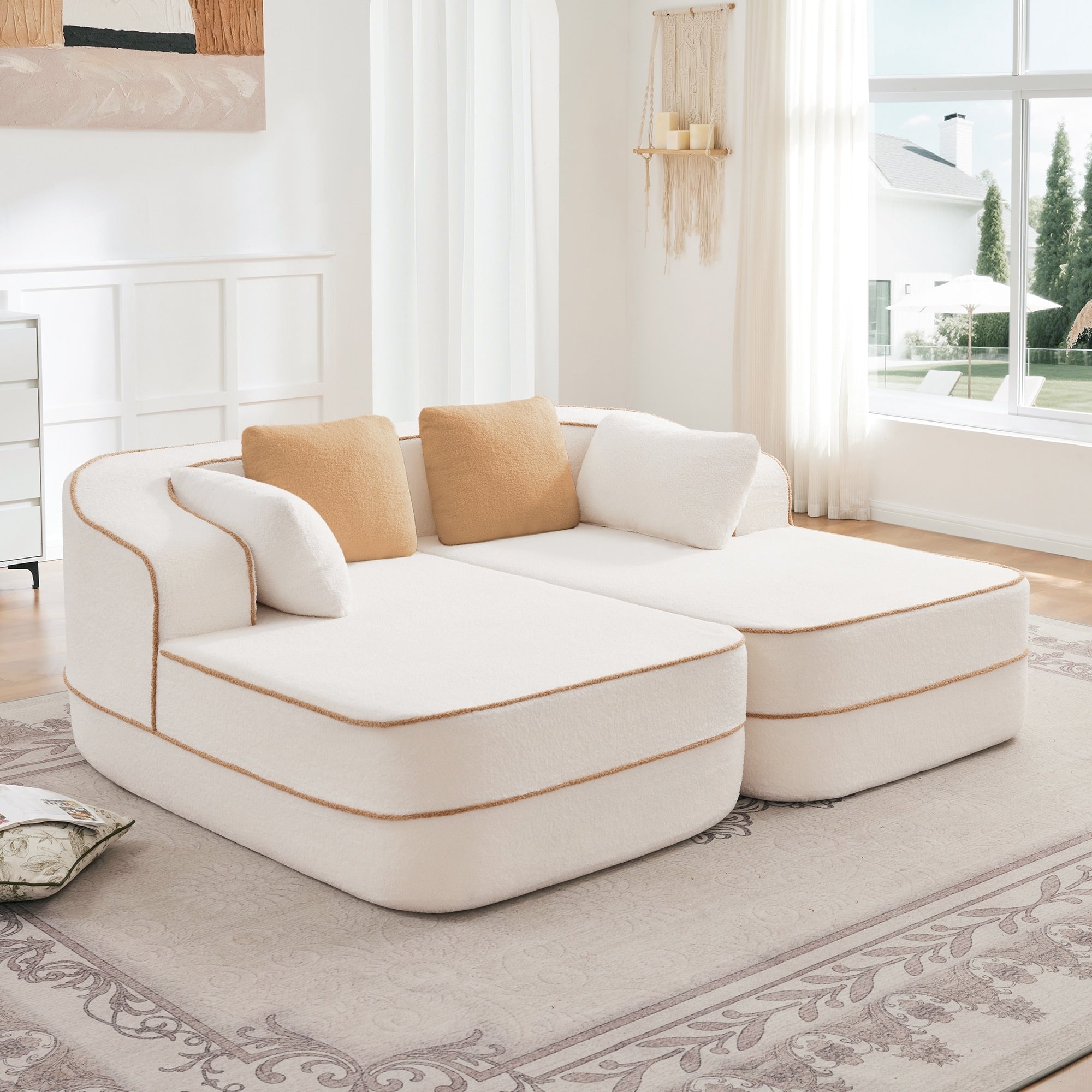 Roomfitters 77 Teddy Fabric Boneless Sofa No Assembly Modular Couch With Double Chaises