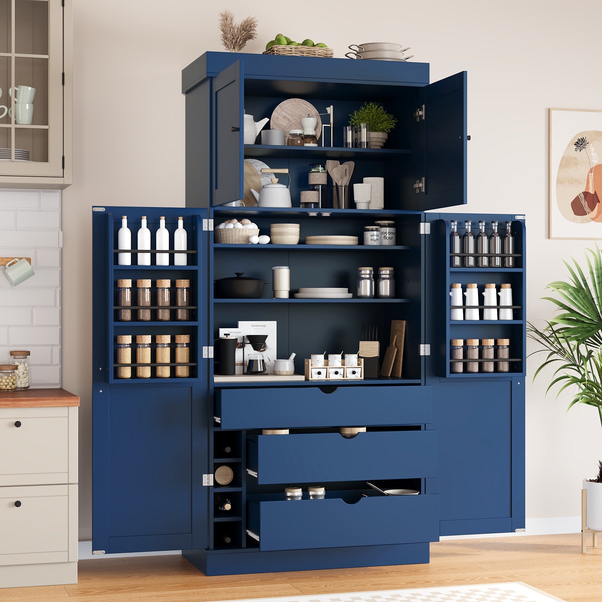 Roomfitters 77 Kitchen Pantry Organizers And Storage Kitchen Cabinet With Door Spice Racks Wine Rack 3 Drawers