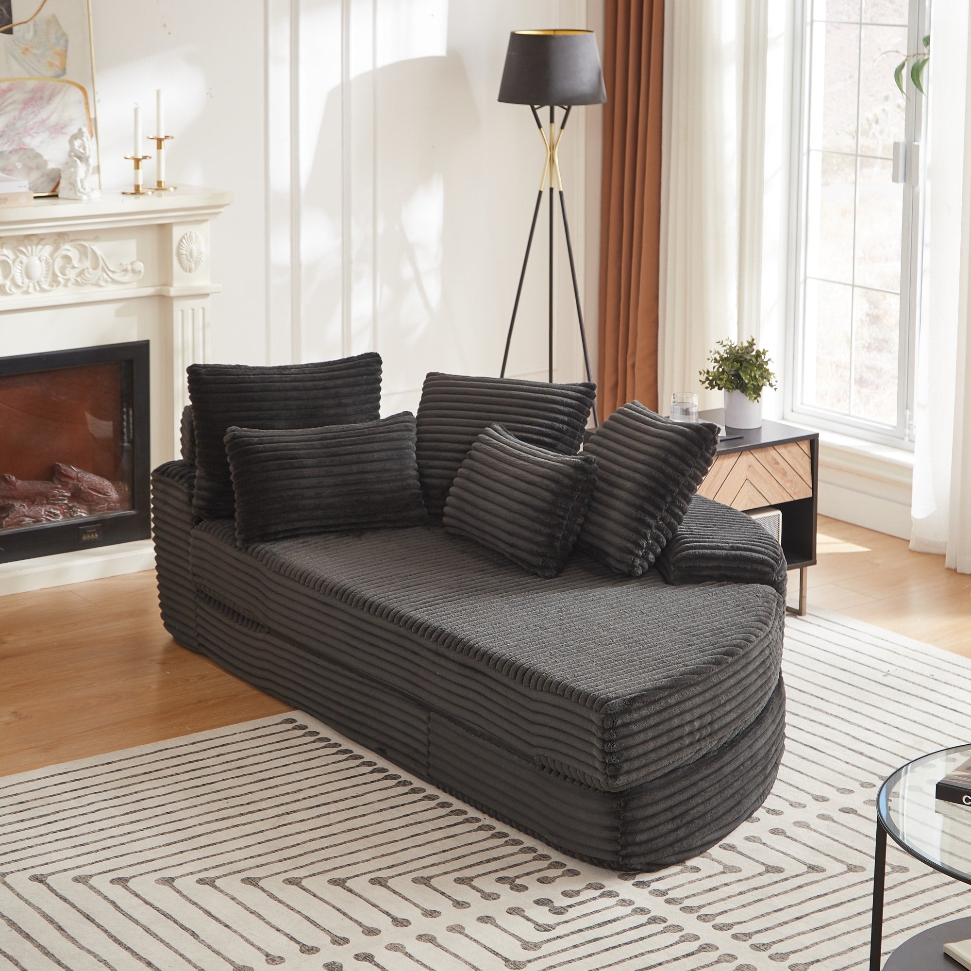 Roomfitters 78.5 2 In 1 Round Sofa Bed Ribbed Corduroy Convertible Modular Lounge Couch With 5 Pillows