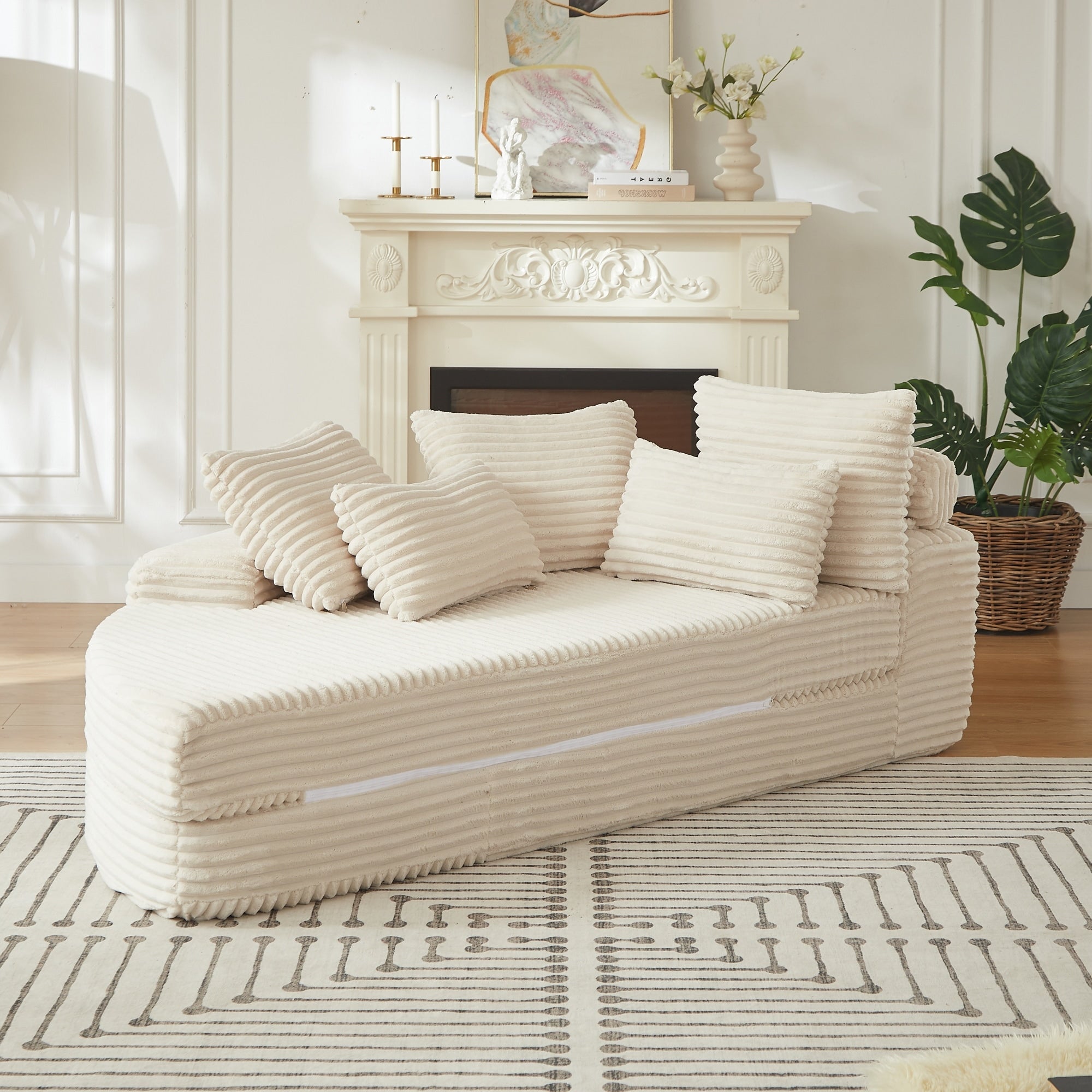 Roomfitters 78.5 2 In 1 Round Sofa Bed Ribbed Corduroy Convertible Modular Lounge Couch With 5 Pillows