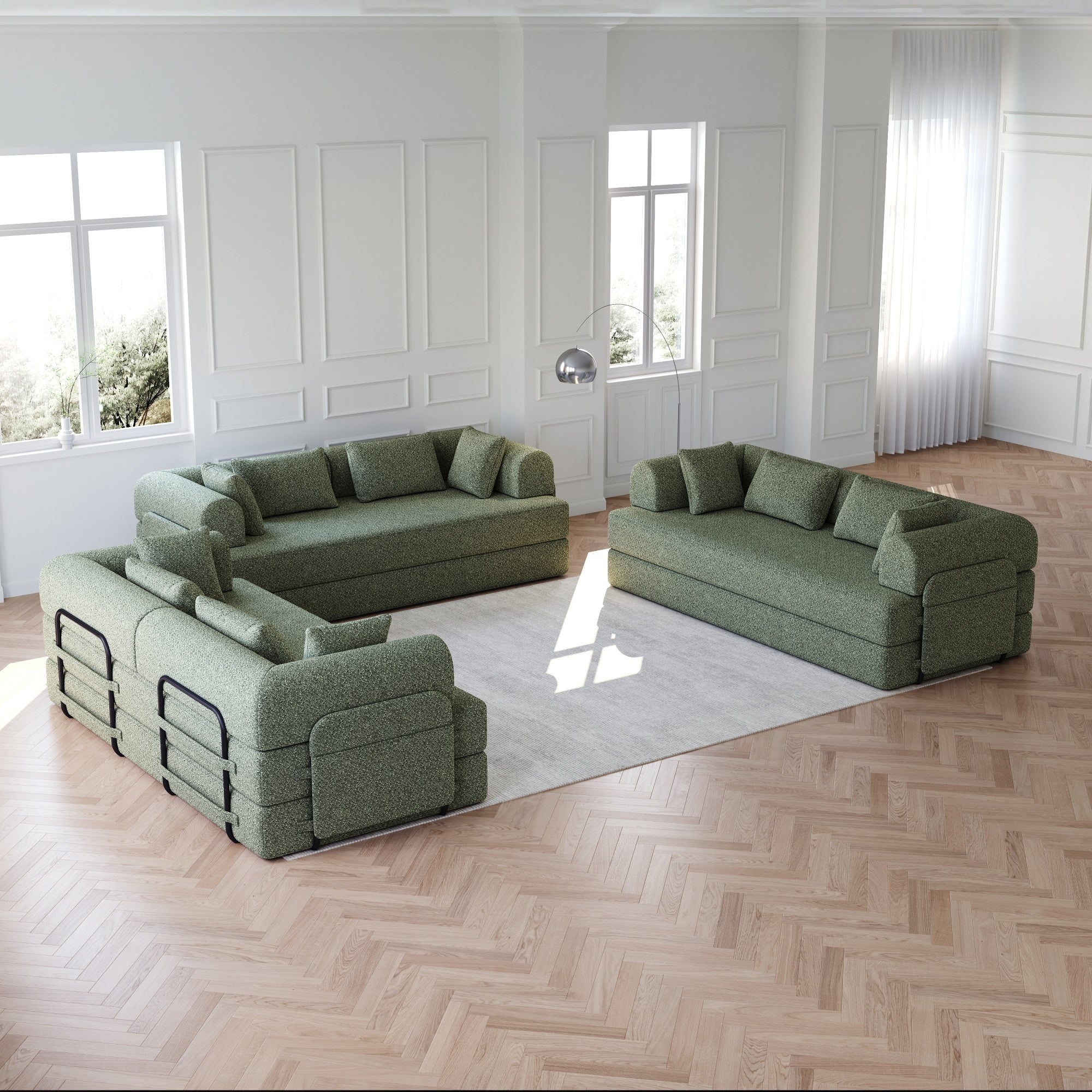 Roomfitters 78.7 3 Piece Modular Sleeper Sofa Bed Set Convertible Sectional Couch With 12 Pillows For Living Room