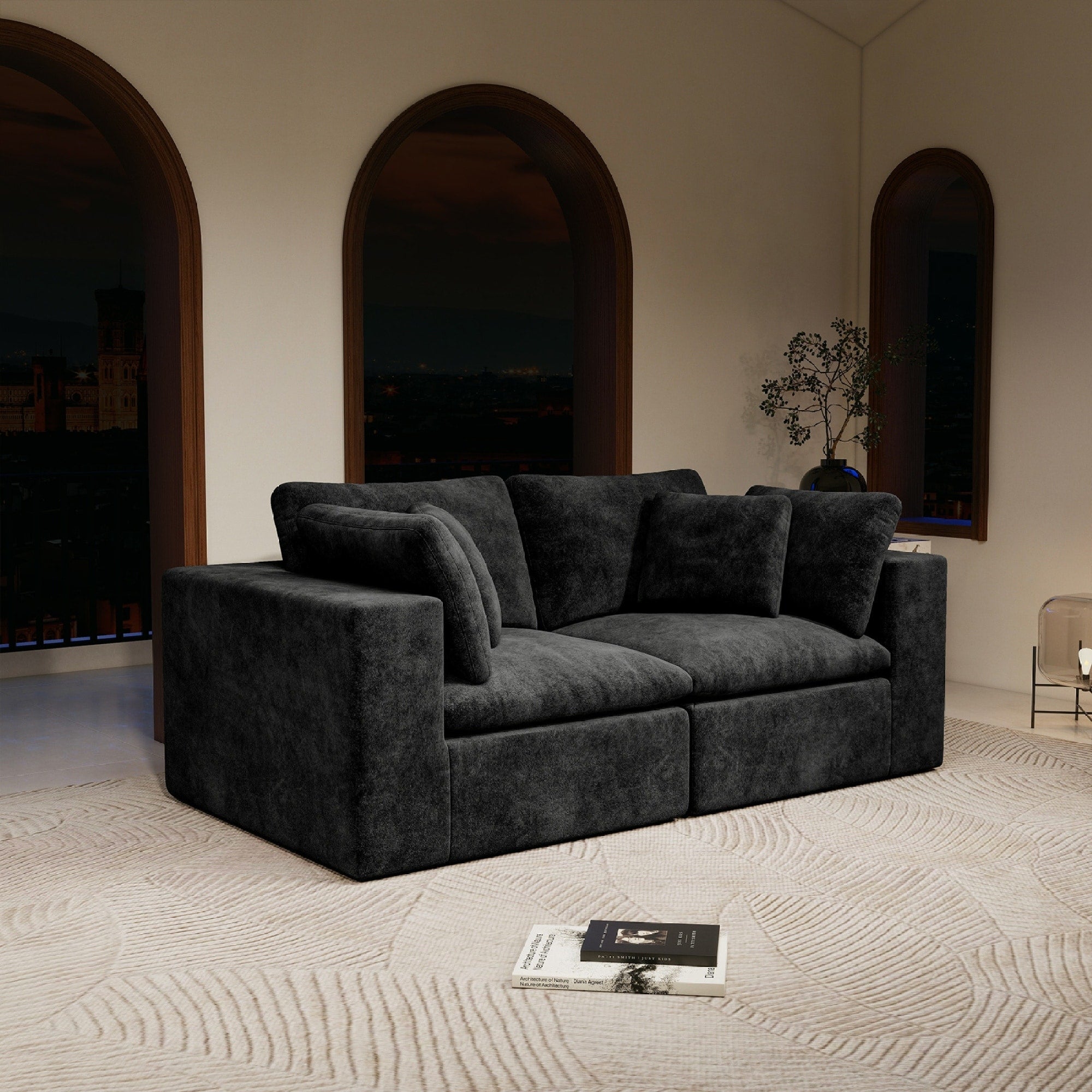 Roomfitters 78.8 Modular Sectional Sofa 2 Piece Compressed Cloud Couch No Assembly Required Plush Corduroy Black