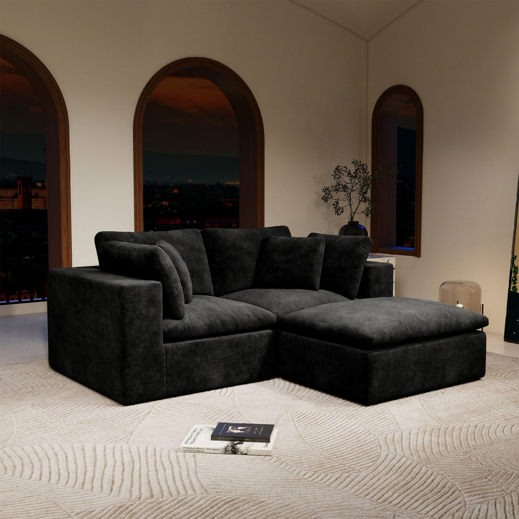 Roomfitters 78.8 Modular Sectional Sofa 3 Piece Compressed Cloud Couch No Assembly Required Plush Corduroy Black