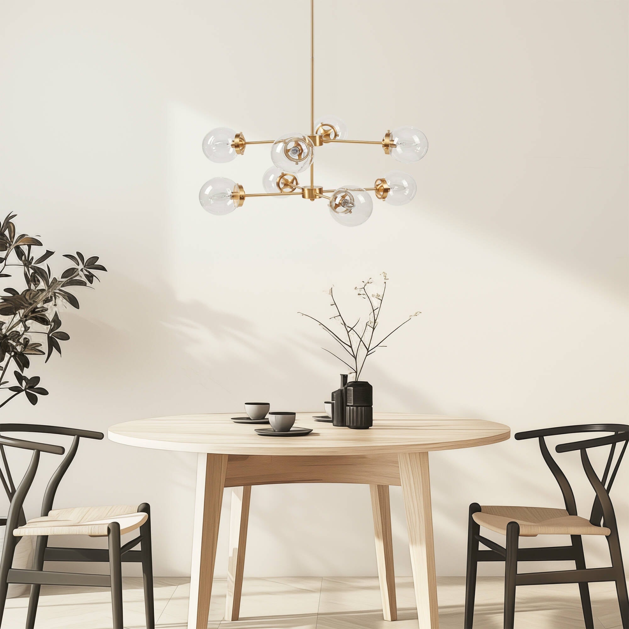Roomfitters 8 Light Metal Chandelier Globe Shades Gold Sputnik Ceiling Light Luxury Clear Glass Mid Century Hanging Fixture