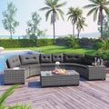 Roomfitters 8 Piece Half Moon Curved Outdoor Sectional Sofa Set Grey Pe Rattan Wicker Patio Furniture With Coffee Table Gray