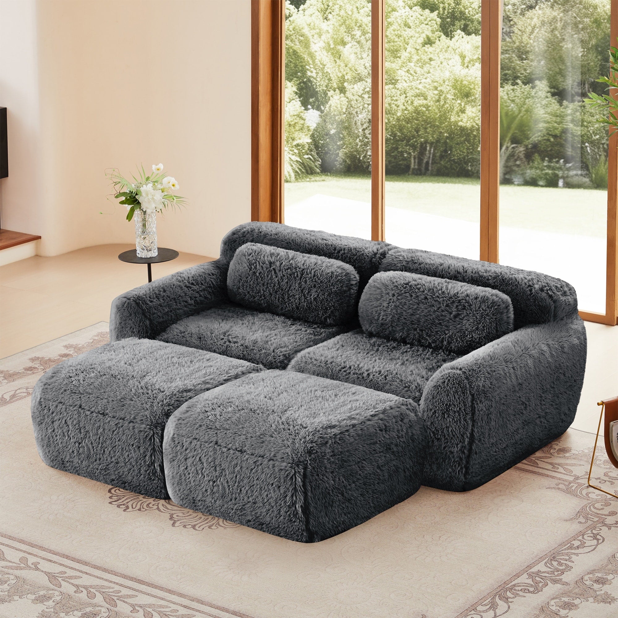 Roomfitters 80 Soft Plush Boneless Sofa With Chaise No Assembly 32D Sponge Couch