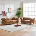 Roomfitters 80 63 Classic Chesterfield Upholstered Sofa And Loveseat Set Button Back Scrolled Arm Couch Brown
