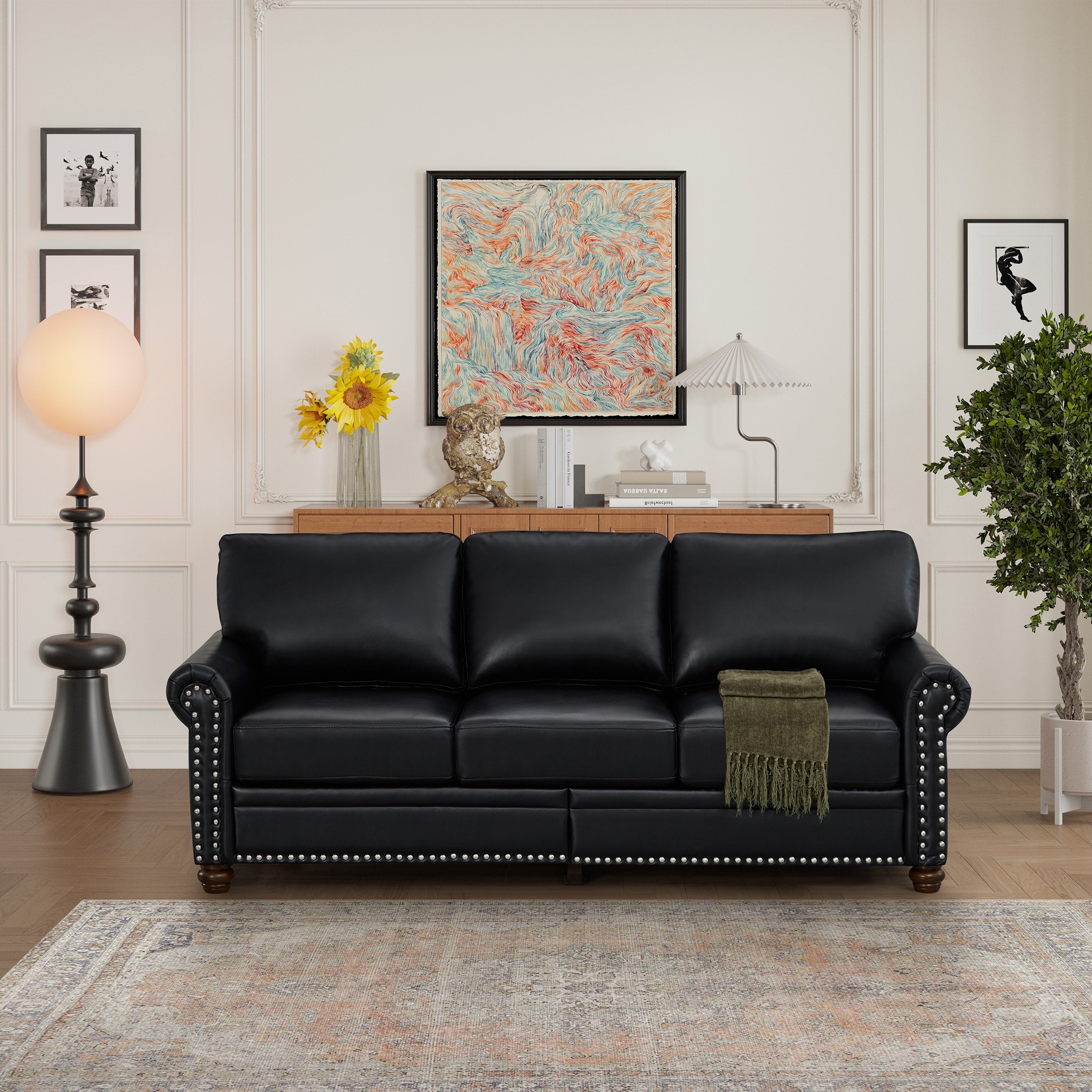Roomfitters 81 Modern 3 Seater Sofa With Nailhead Trim Comfortable Upholstered Triple Couch With Rolled Arms