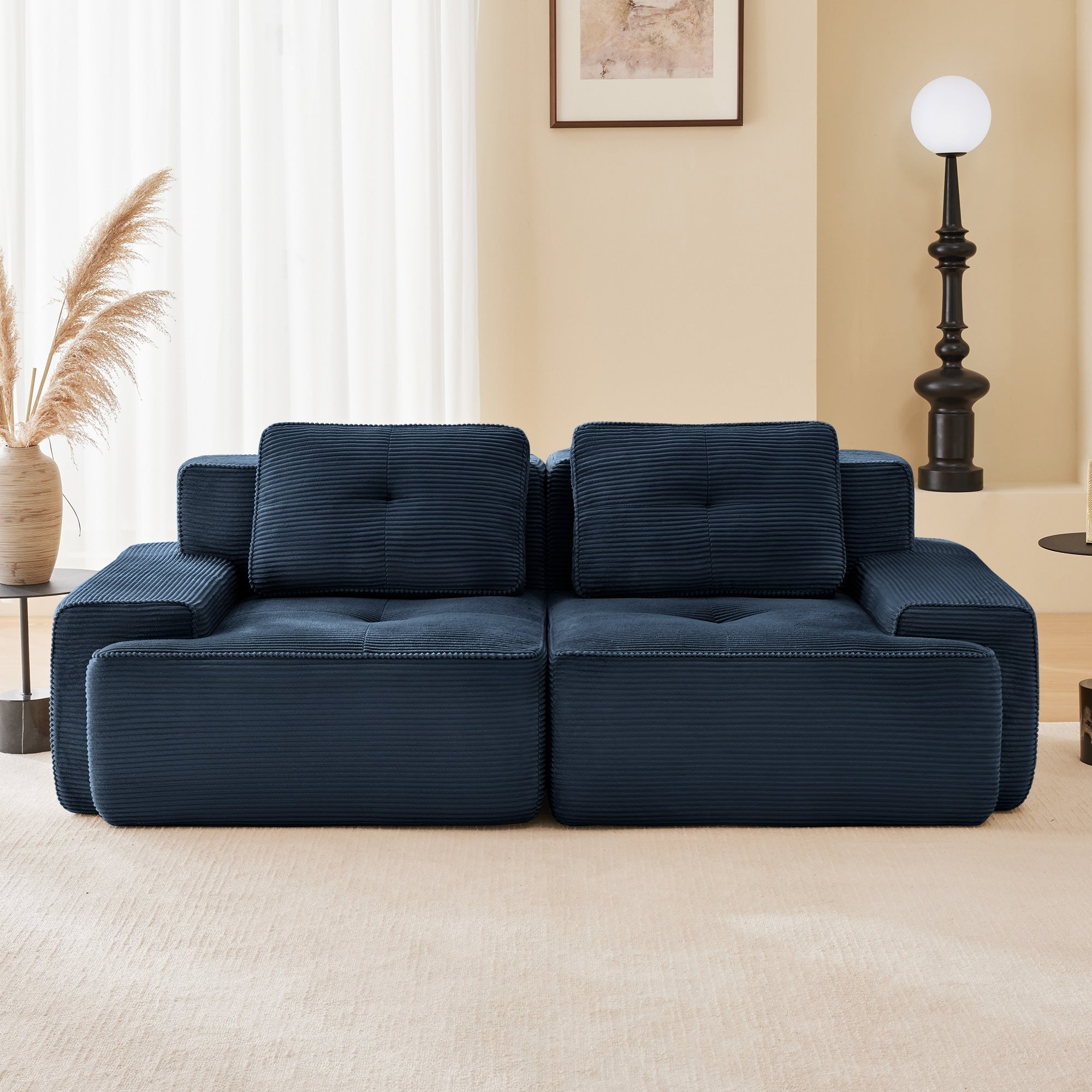Roomfitters 82 Modular L Shaped Sectional Sofa Deep Tufted Corduroy Couch With Pearl Piping And Anti Slip Base