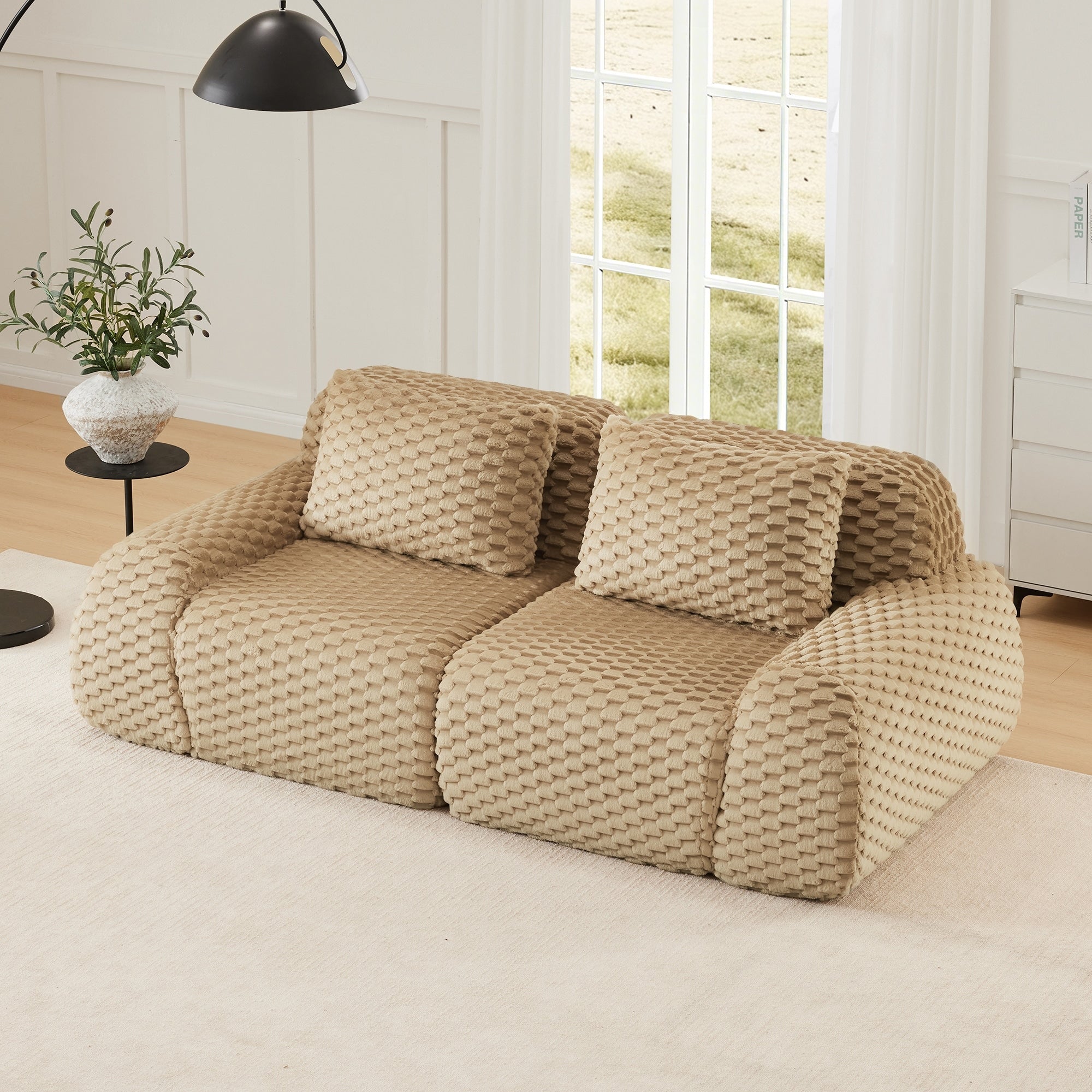 Roomfitters 82 Modular Sectional Sofa Highly Textured Flannelette Boneless Couch With Deep Seating And Footrest