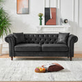Roomfitters 83 Classic Chesterfield Upholstered Sofa Scrolled Arm Couch With Button Detailing And Turned Wood Legs Black