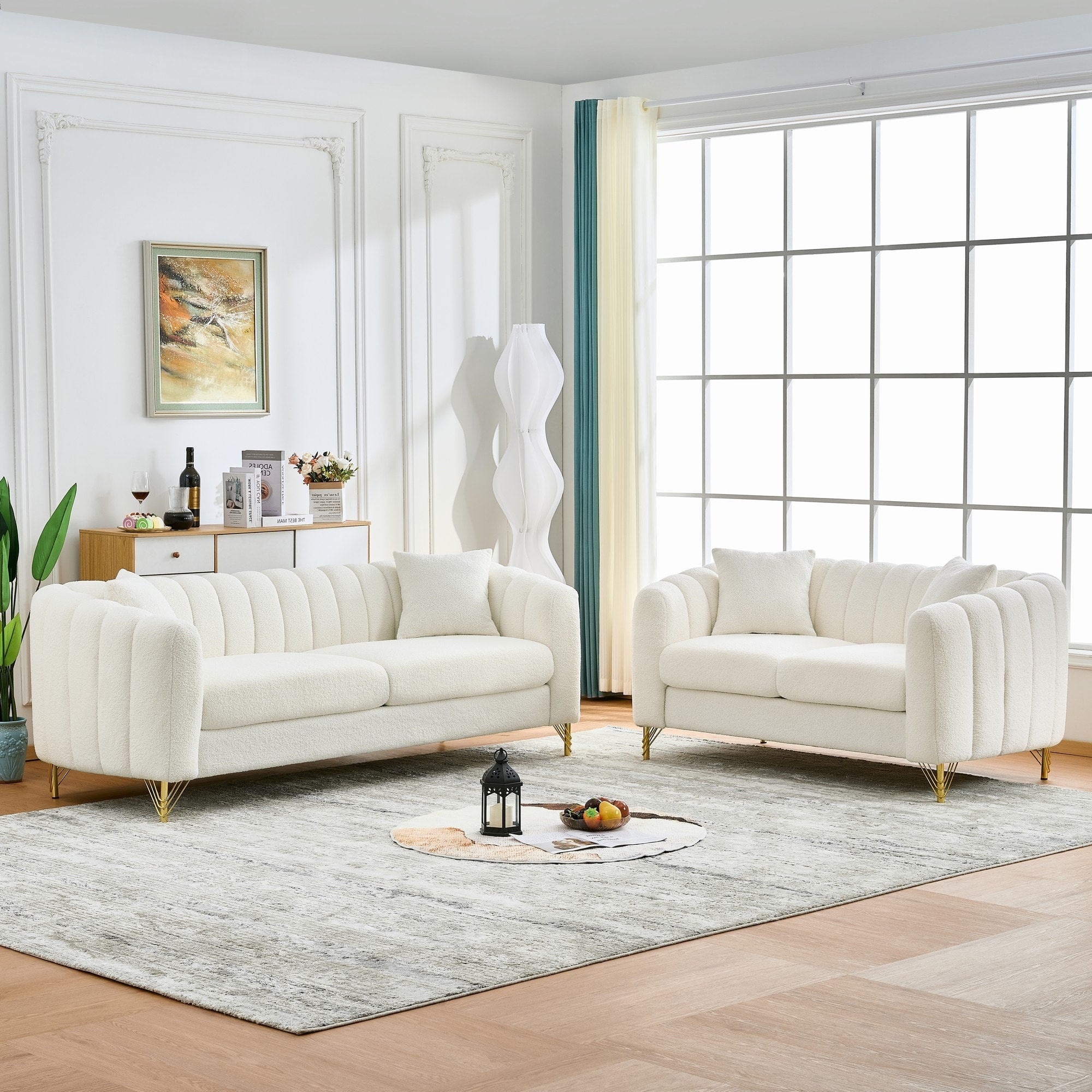 Roomfitters 83 61 Modern Teddy Fabric Sofa And Loveseat Set Channel Stitched 2 Piece Couch For Living Room White