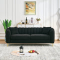 Roomfitters 85 Modern Teddy Fabric Sofa With Gold Legs Channel Stitched 3 Seater Couch For Living Room And Office