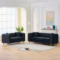 Roomfitters 86 And 63 Modern Tuxedo Chesterfield Sofa And Loveseat Set With Gold Trim Button Back 2 Piece Couch Set