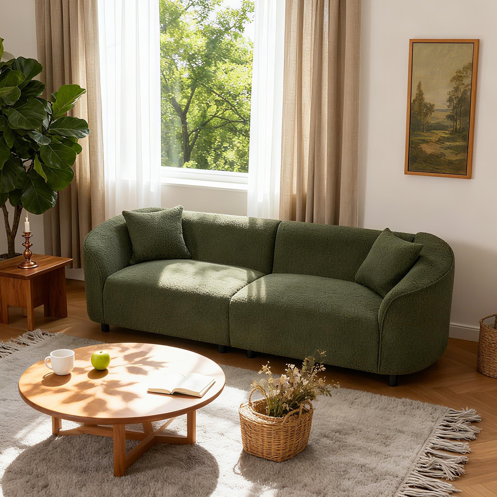 Roomfitters 87 Inch Curved Sofa Sculptural Boucl Couch Modern Textured Seating For Living Room Or Lounge