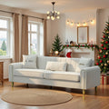 Roomfitters 87.4 Inch 3 Seater Elegant Modern Upholstered Sofa With Gold Metal Trim Vertical Channel Tufted Back