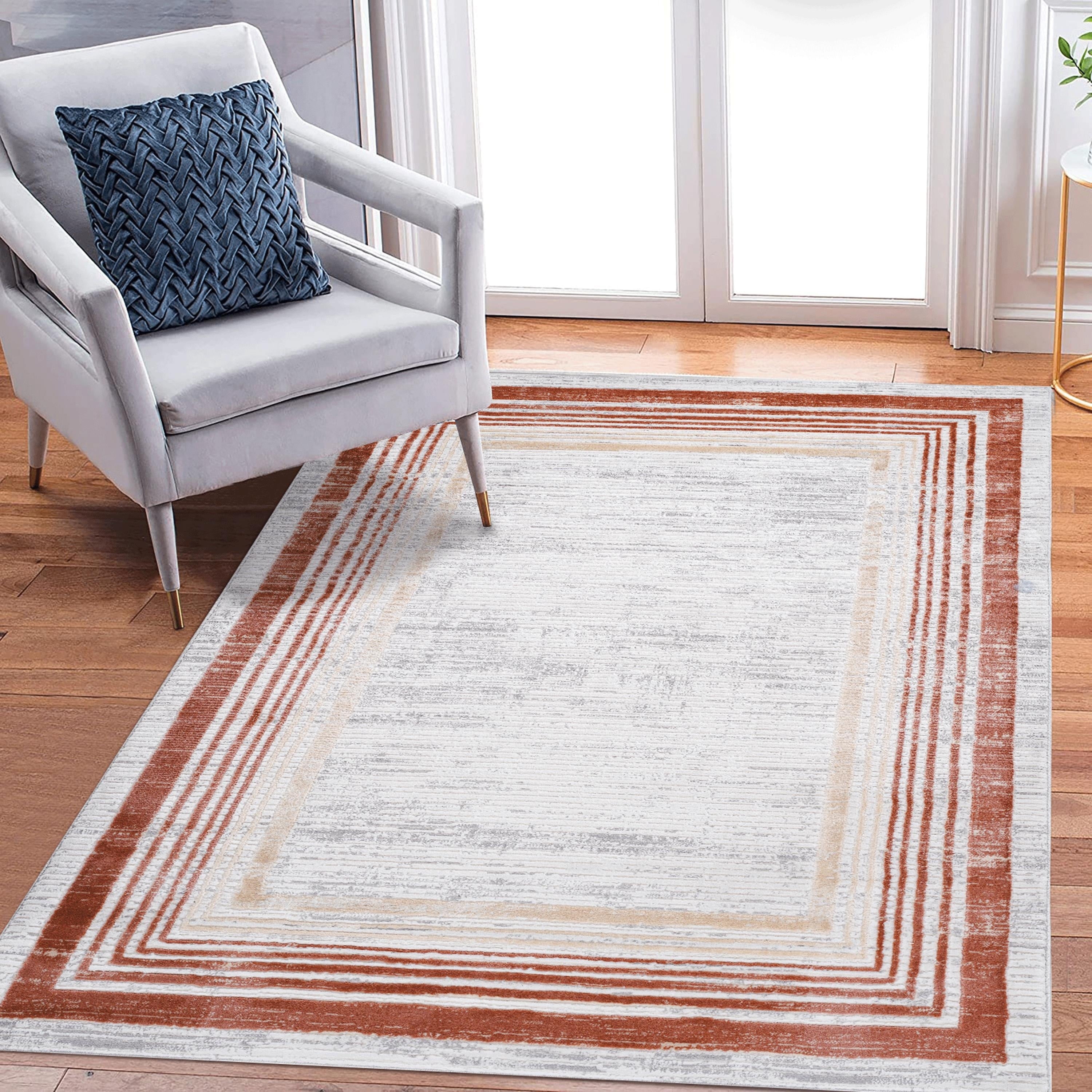 Roomfitters 8X10 Machine Washable Boho Vintage Area Rug Non Slip Pet Friendly Indoor Living Room Decor Carpet Brown 8 X 9
