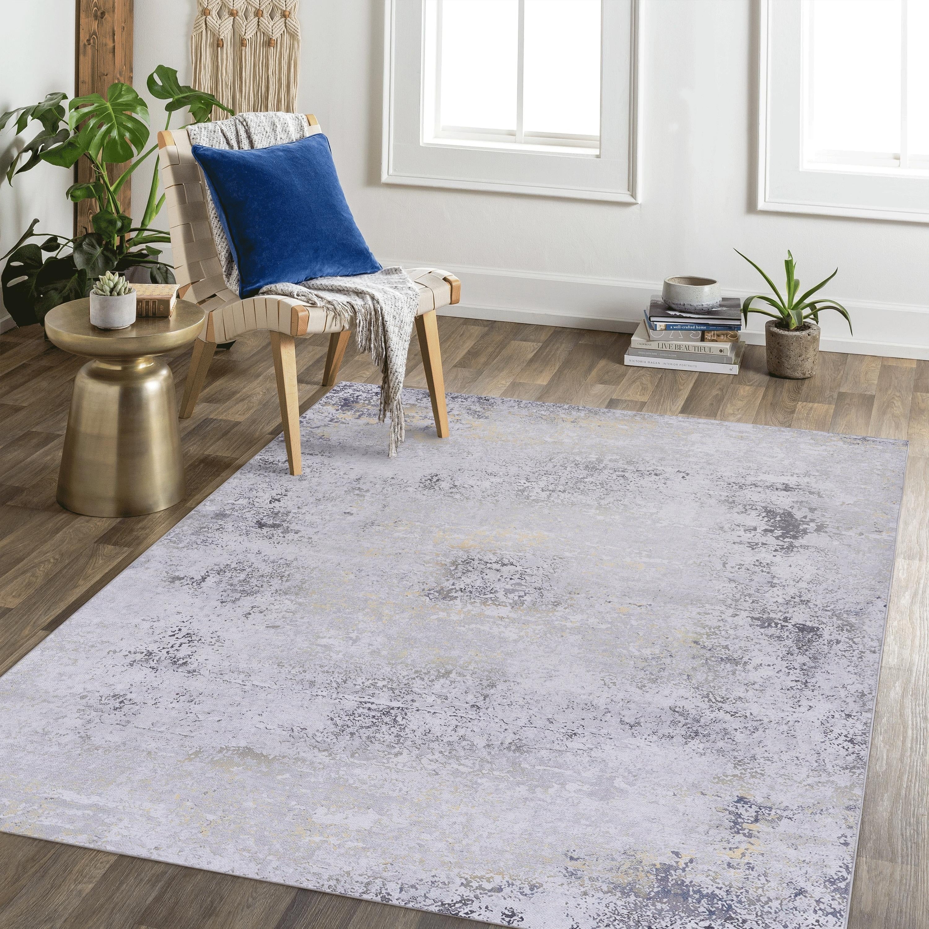 Roomfitters 8X10 Machine Washable Boho Vintage Area Rug Non Slip Pet Friendly Indoor Living Room Decor Carpet Gray 8 X 9