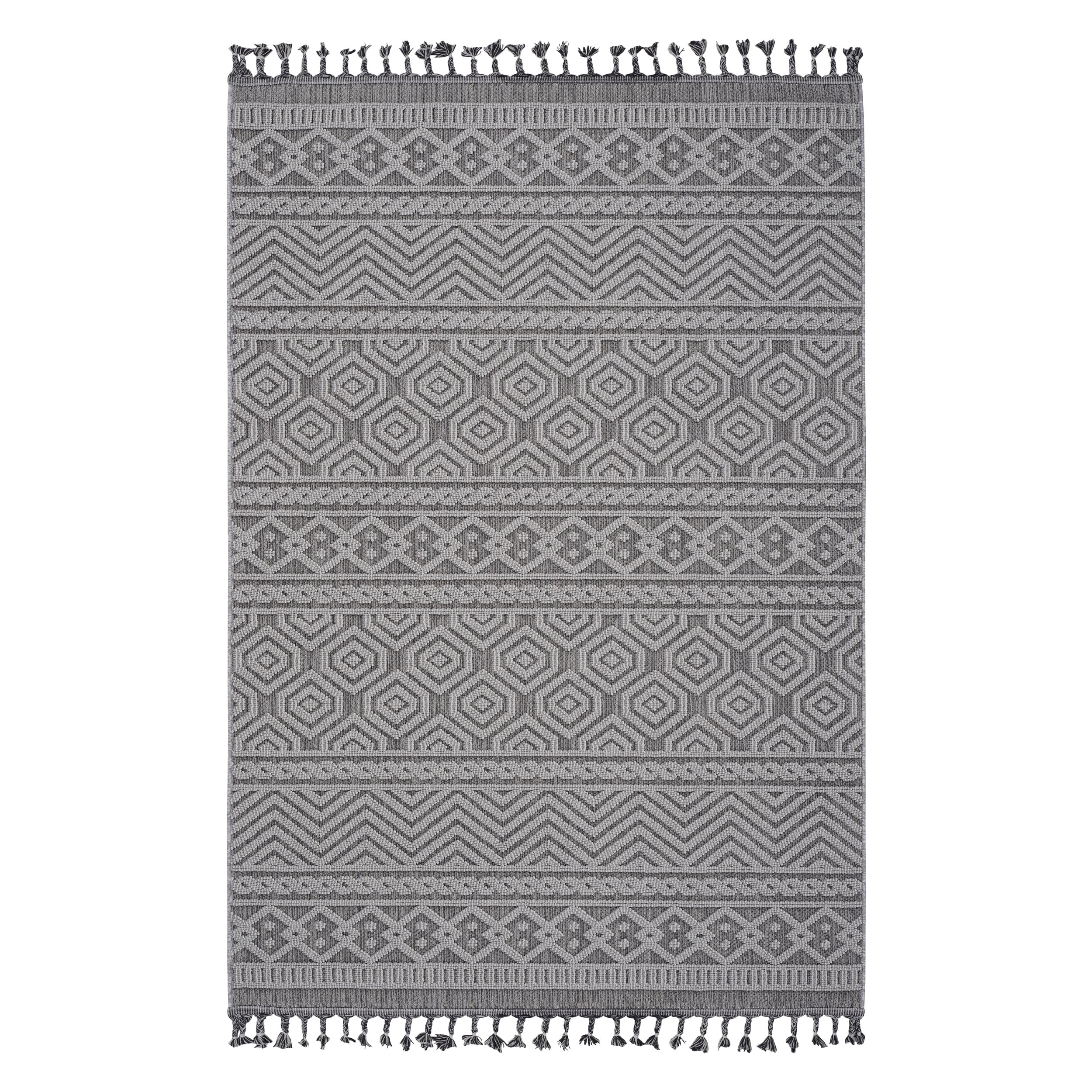 Roomfitters 8X10 Machine Washable Boho Vintage Area Rug Non Slip Pet Friendly Indoor Living Room Decor Carpet Grey White
