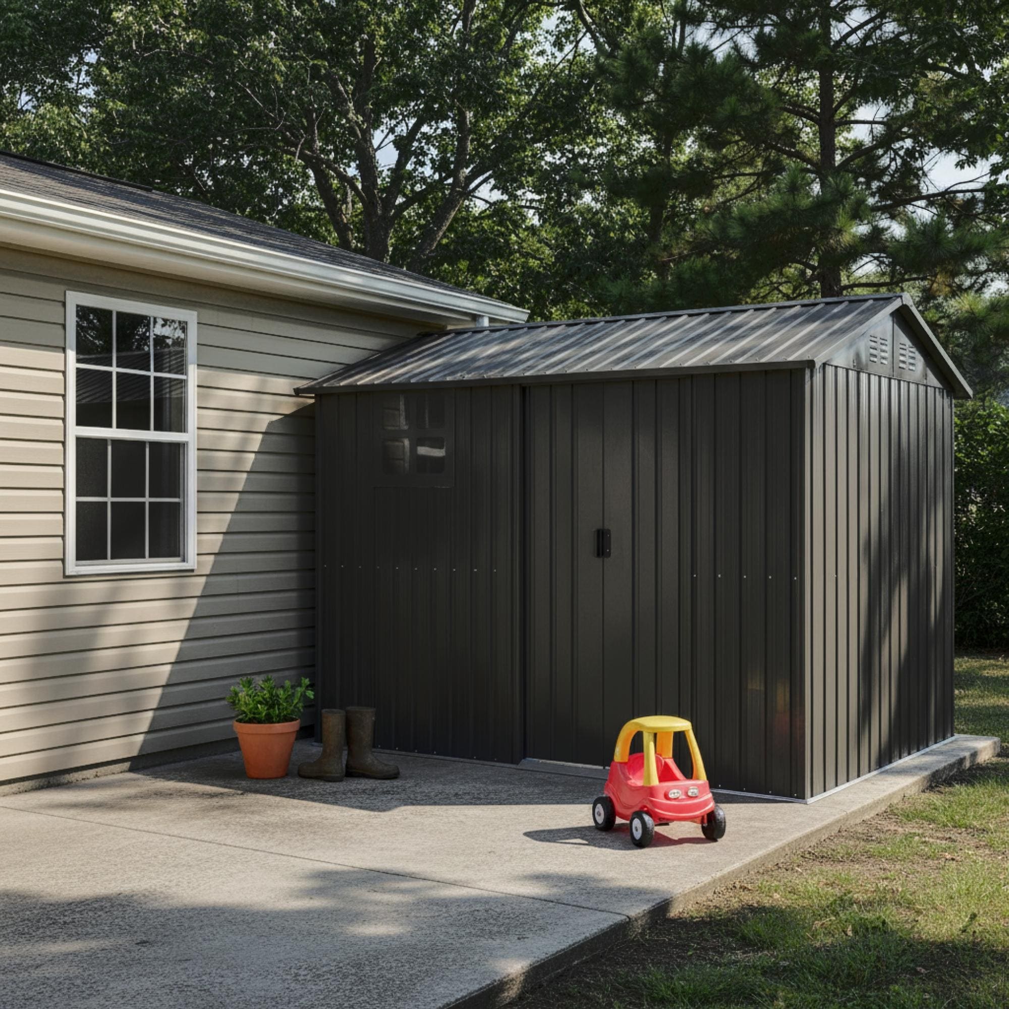 Roomfitters 8X6 Ft Metal Storage Shed Outdoor Backyard Garden House Sliding Door Lockable Tool House Window