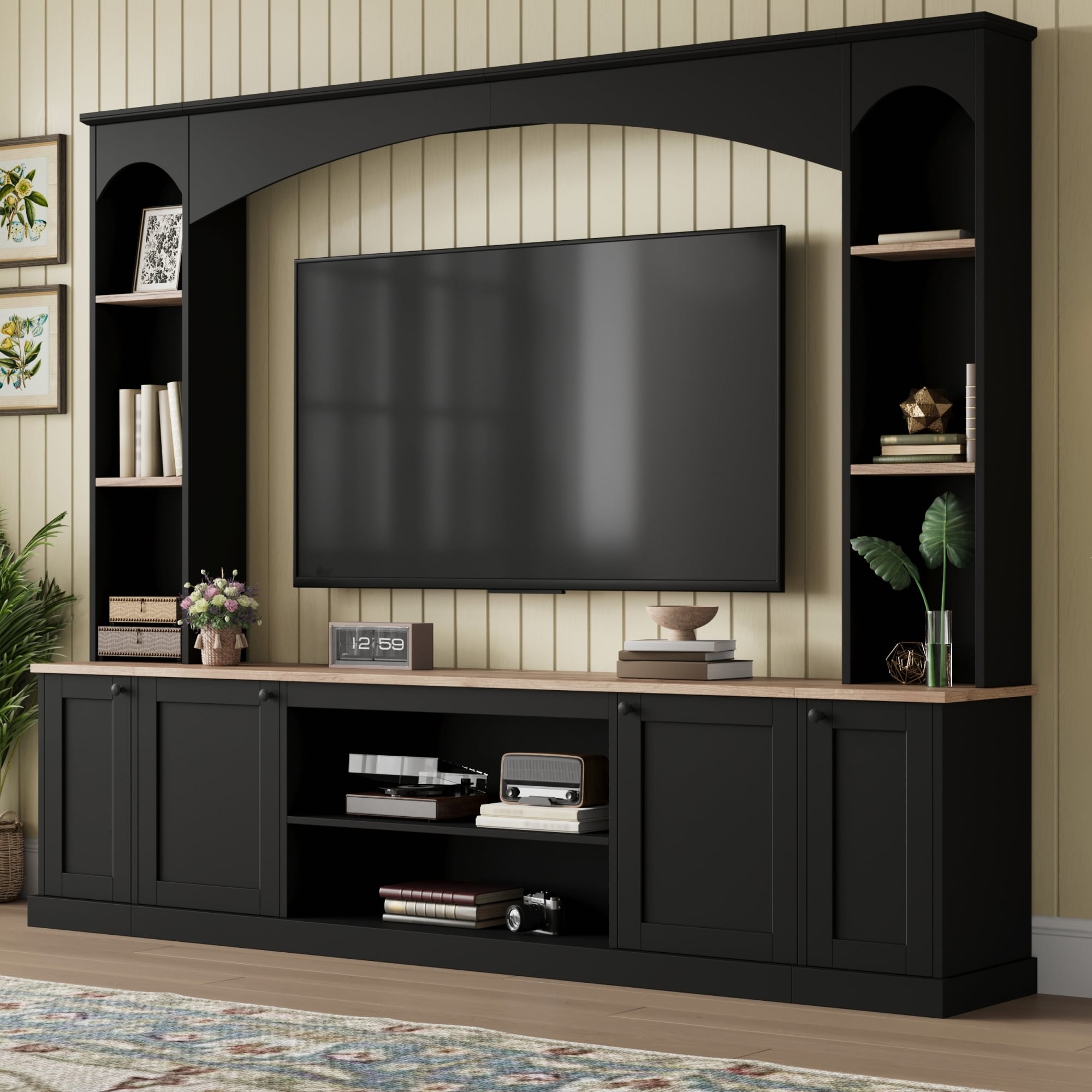 Roomfitters 91 Inch Entertainment Center Wall Unit With Bookshelf Tv Stand And Storage Cabinets For Living Room