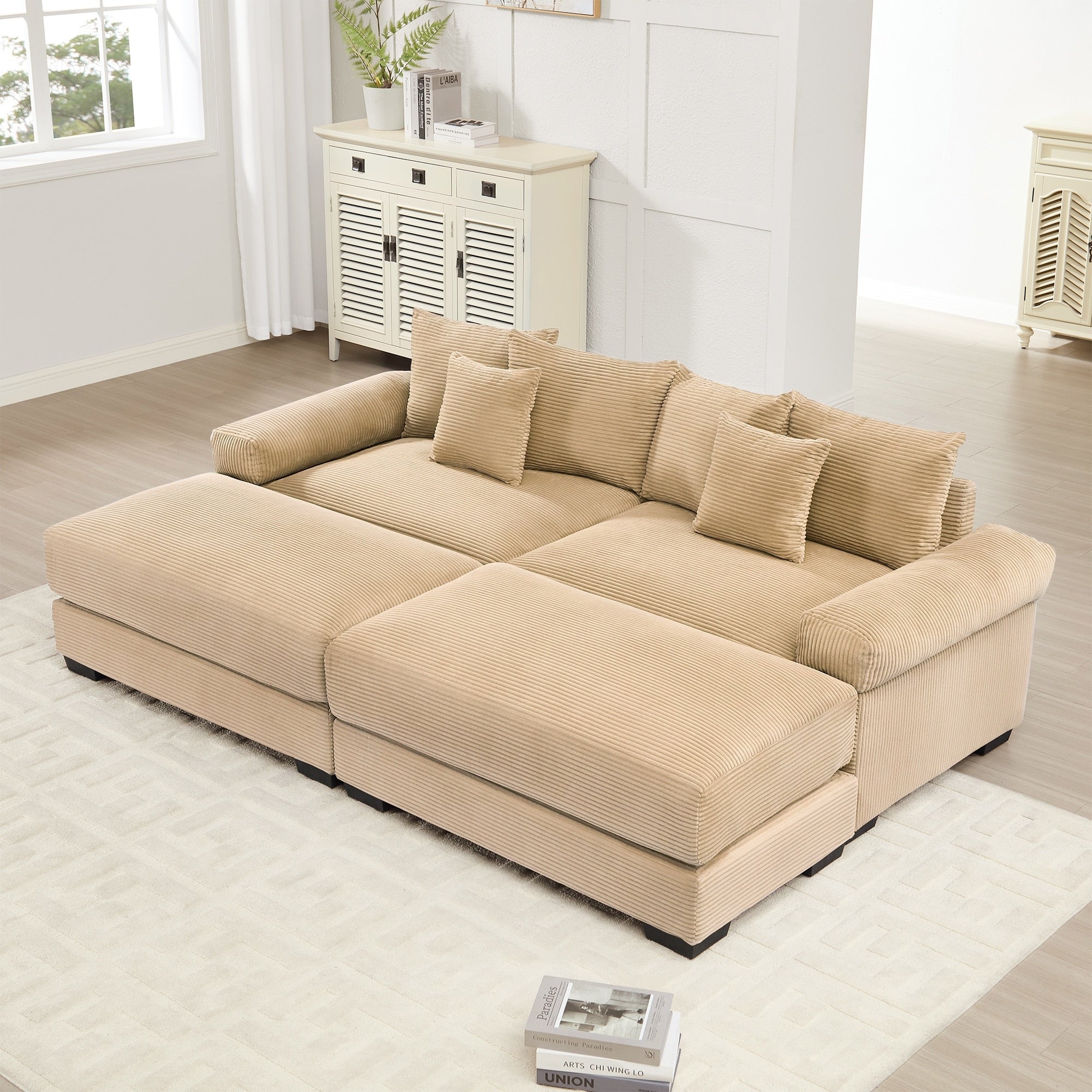 Roomfitters 92 82.6 Oversized Modular Sectional Couch Corduroy Cloud Sofa With 2 Ottomans