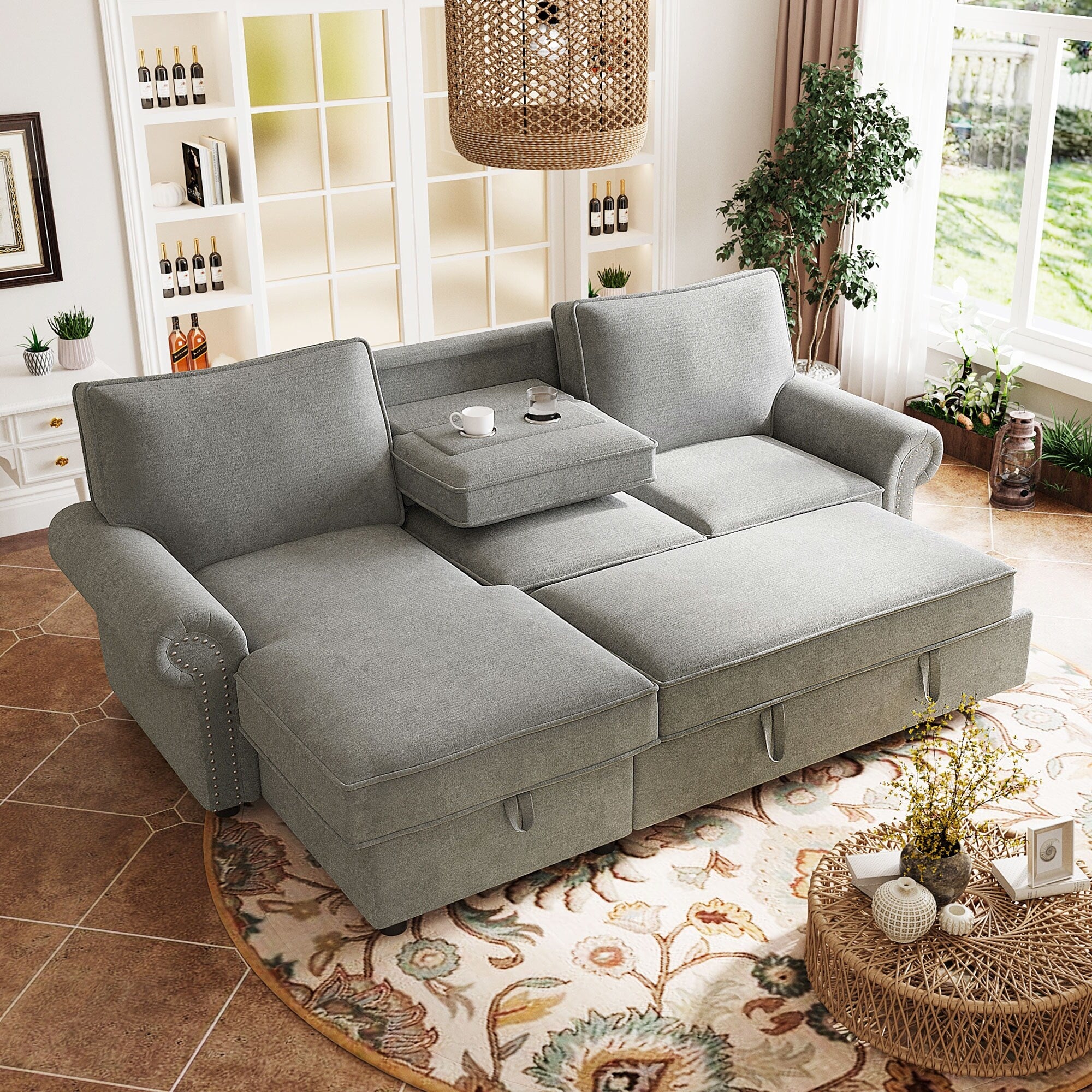 Roomfitters 95 Convertible Sectional Sleeper Sofa L Shaped Couch With Storage Chaise And Pull Out Bed For Living Room