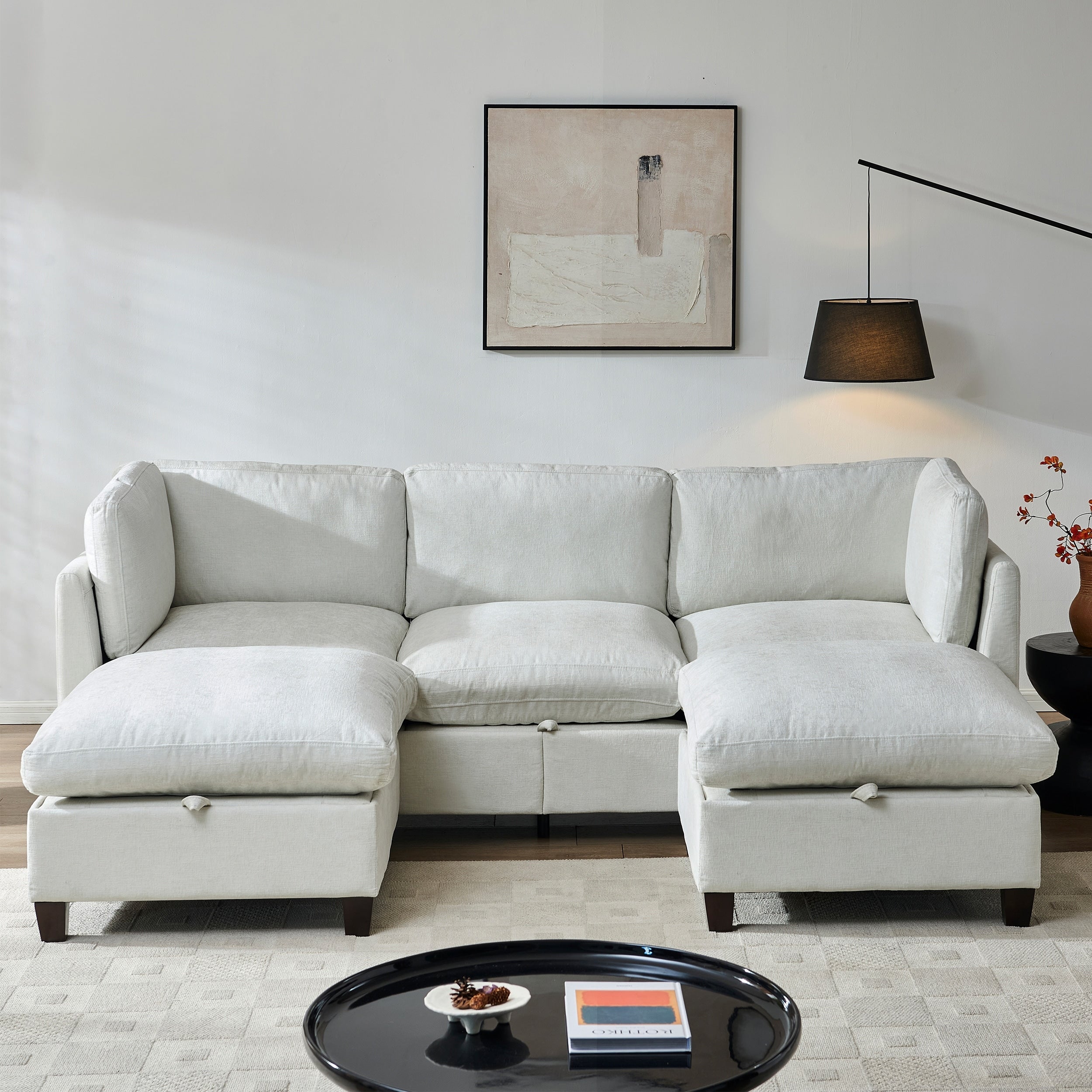 Roomfitters 96.5 Modern Sectional Couch With 2 Ottomans Large Comfortable Upholstered L Shaped Sofa For Living Room