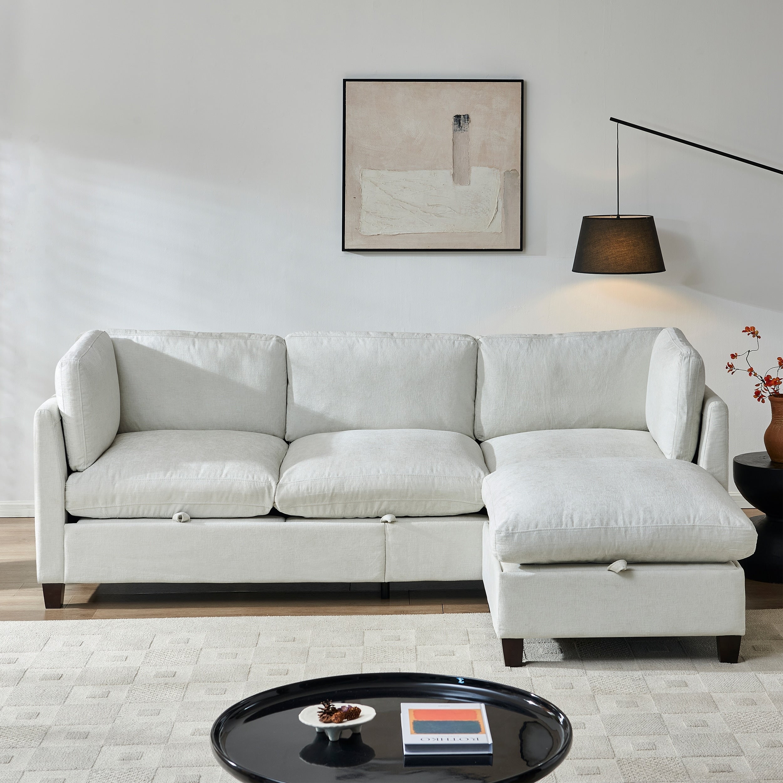 Roomfitters 96.5 Modern Sectional Couch With Ottoman Comfortable L Shaped Upholstered Sofa For Living Room