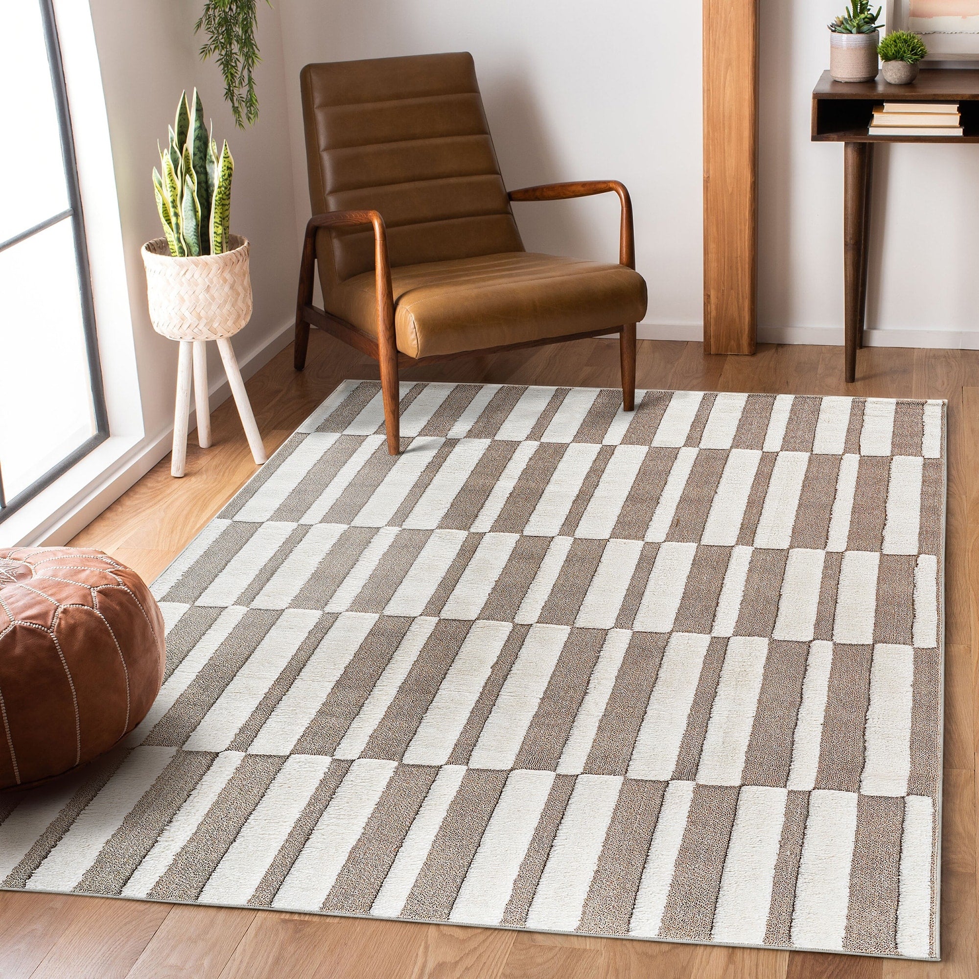 Roomfitters 9X12 Machine Washable Boho Vintage Area Rug Non Slip Pet Friendly Indoor Living Room Decor Carpet Beige Cream