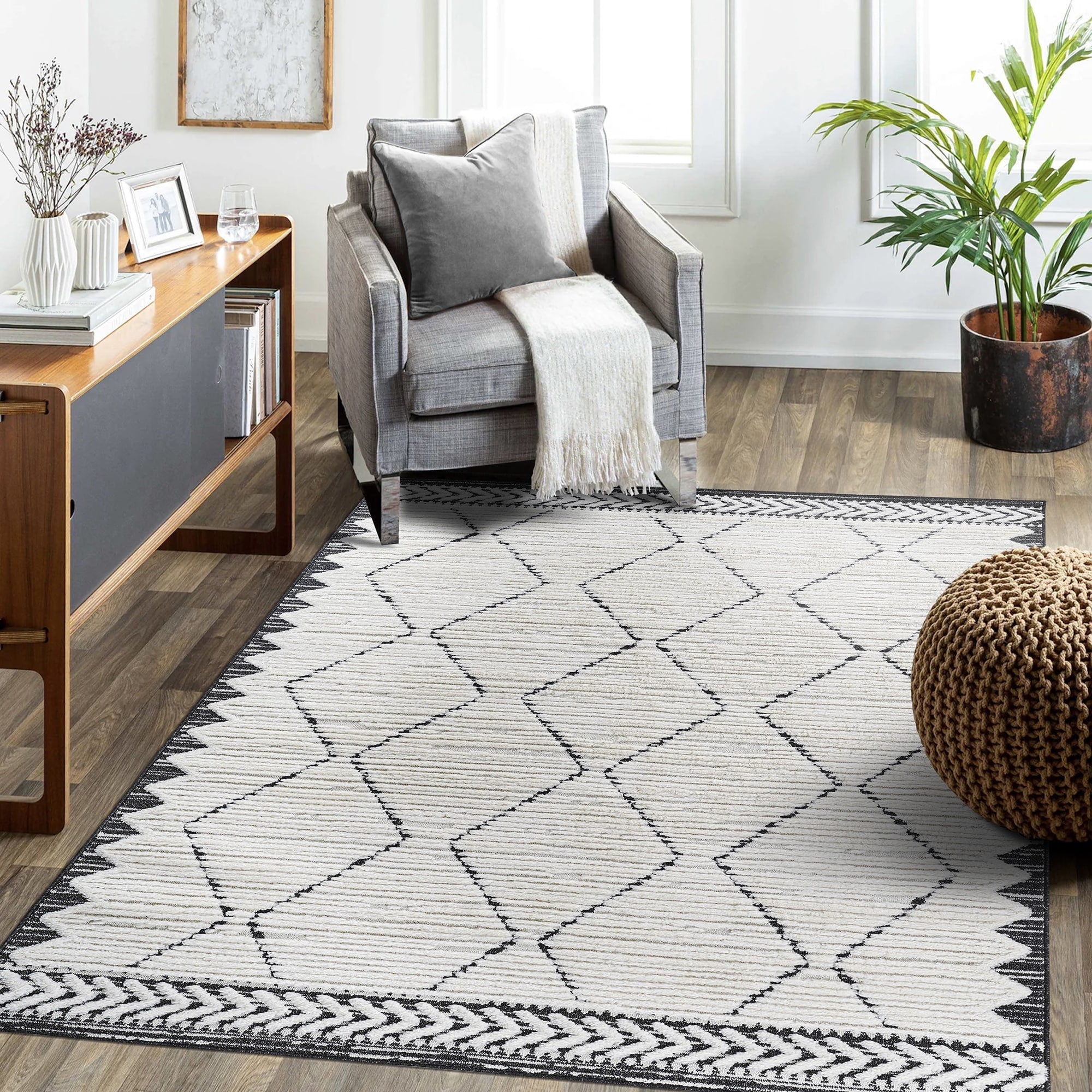 Roomfitters 9X12 Machine Washable Boho Vintage Area Rug Non Slip Pet Friendly Indoor Living Room Decor Carpet Cream
