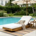Roomfitters Acacia Wood Chaise Lounge Cream 3 Fold Water Repellent Cushion Teak Finish Reclining Sun Lounger Set