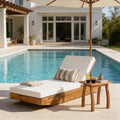 Roomfitters Acacia Wood Chaise Lounge Cream Water Repellent Cushion Teak Finish Reclining Sun Lounger Poolside Daybed