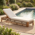 Roomfitters Acacia Wood Outdoor Chaise Lounge Waterproof Cushion Adjustable Patio Recliner Handwoven Rope Accents