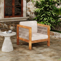 Roomfitters Acacia Wood Outdoor Club Chair Modern Patio Accent Chair With Woven Rope Sides And Upholstered Cushions Beige Teak