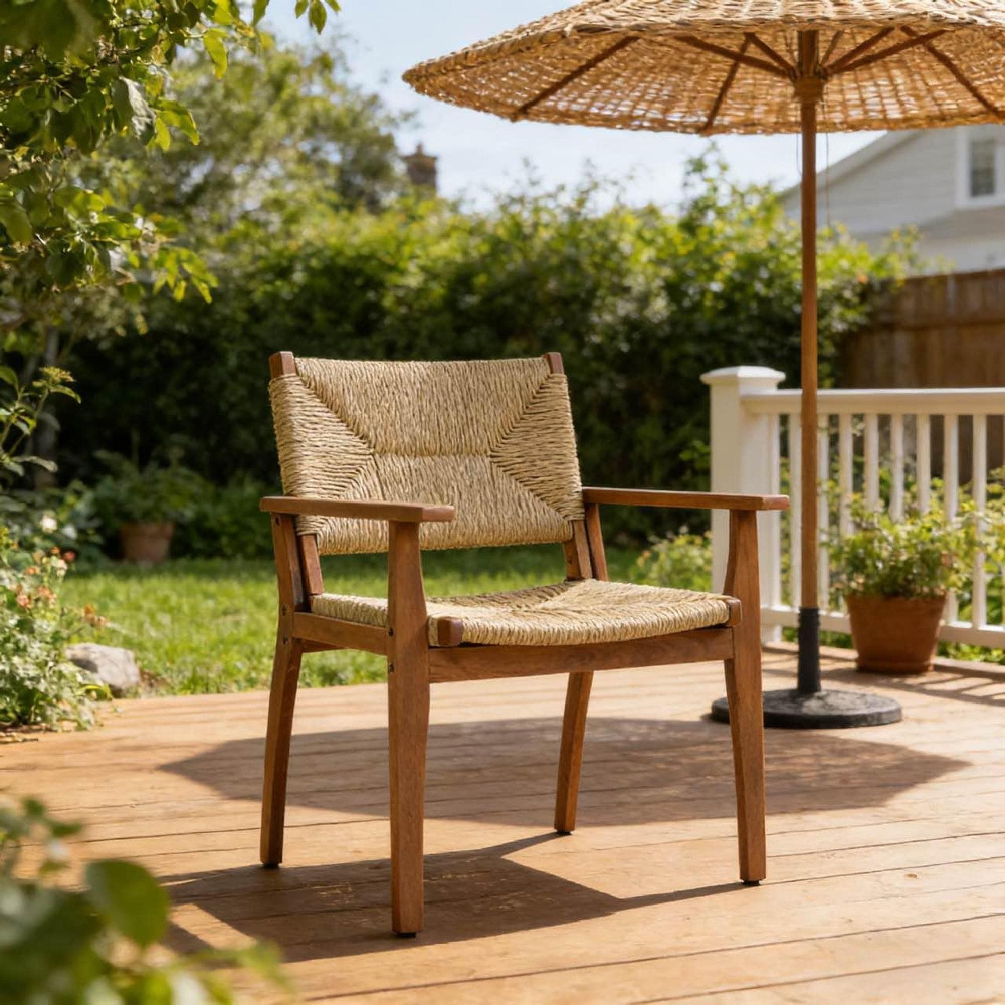 Roomfitters Acacia Wood Outdoor Dining Chairs Set Of 2 Handwoven Wicker Patio Seating Weather Resistant Set