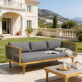 Roomfitters Acacia Wood Outdoor Patio Sofa Gray Rope And Water Repellent Cushions 600Lbs Capacity Daybed