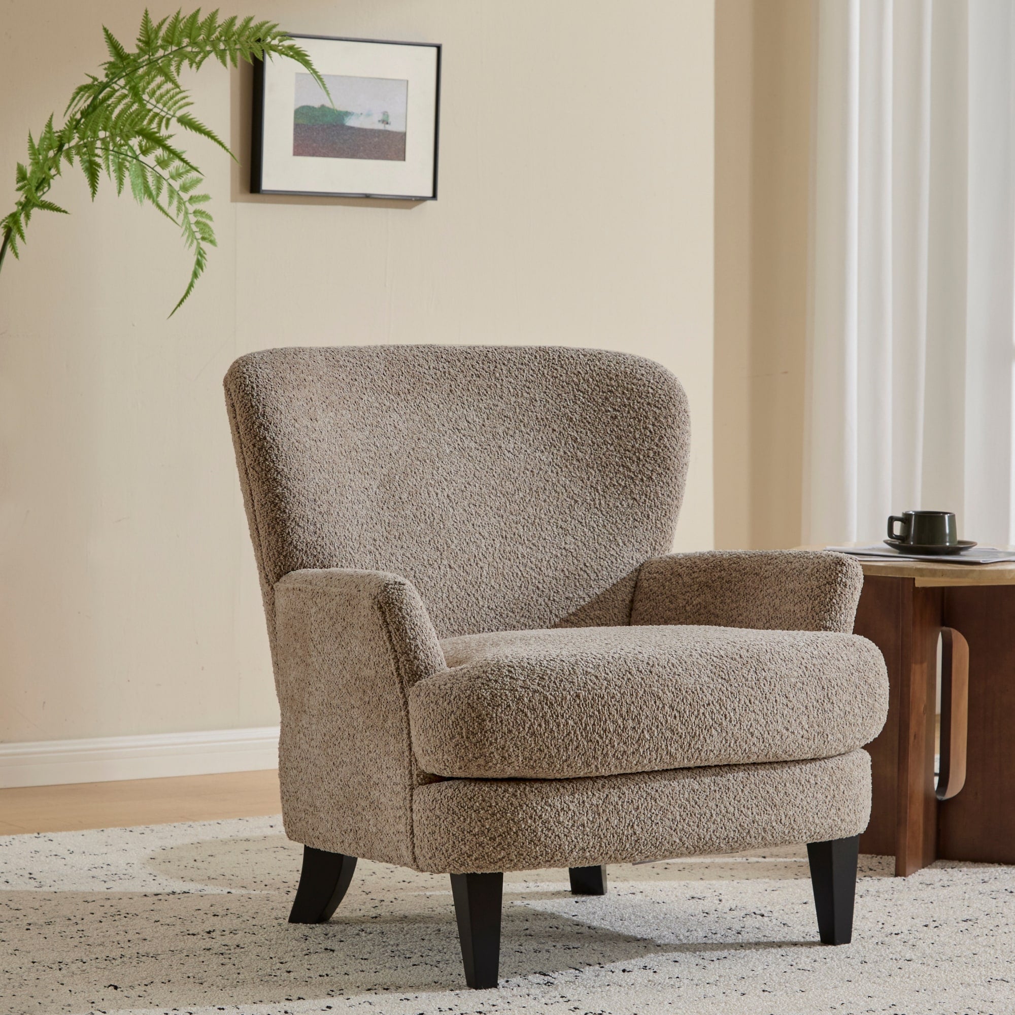 Roomfitters Accent Upholstered Club Chair Armchair With Textured Fabric And Tapered Legs For Living Room Black Light Brown