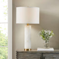 Roomfitters Alabaster Table Lamp Luxury White And Gold Metal Bedside Light With Linen Drum Shade