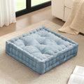 Roomfitters Aqua Blue Poly Chenille Square Floor Pillow 24X24 Scalloped Seating Modern Tufted Square Floor Cushion Set
