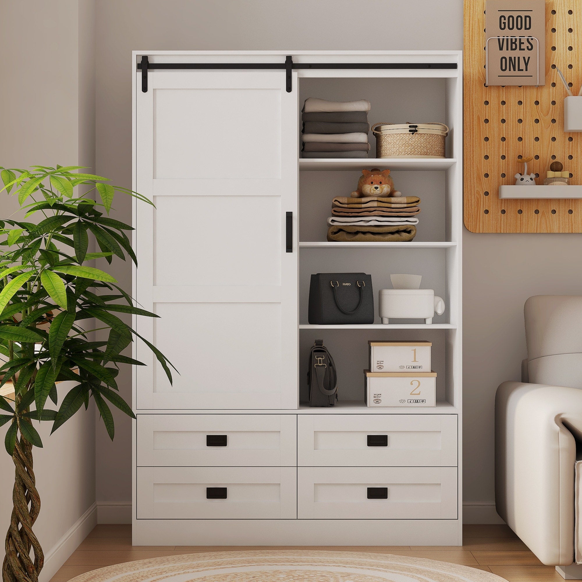 Roomfitters Armoire Wardrobe Closet Clothing Storage Cabinet Modern Bedroom Organizer With Hanging Rod Shelves