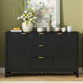 Roomfitters Artistic Wave Design Sideboard Matte Black 3 Drawer Credenza Soft Close Storage Console Aluminum Handles